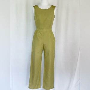 VTG Sweet Green Silk+Linen Liz Claiborne Sleeveless Two Piece Pants Suit Set
